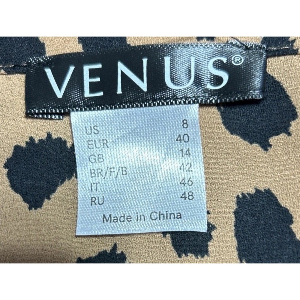 Venus Animal Print Leopard Blouse Blue Brown Black Button Up Wrinkle Resistant 8 - Picture 5 of 6